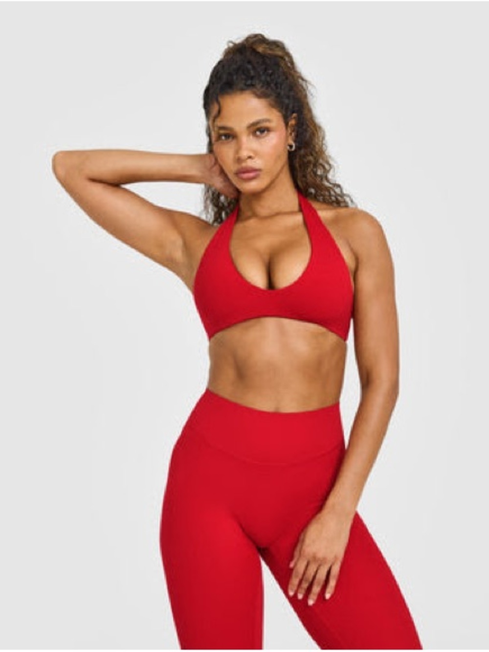 Oner Active SoftMotion™ Minimal Halter Neck Bralette with White Logo Toasted Red